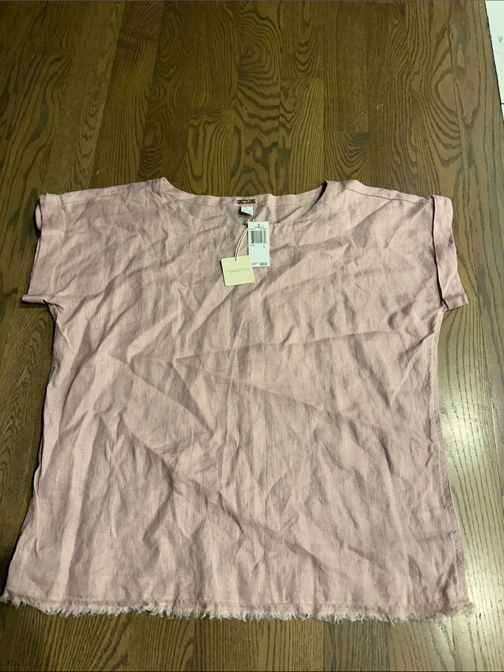 Magaschoni Pale Pink Linen Short-Sleeve Relaxed Tee